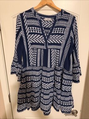 Devotion TWINS Navy & White Geometric Tiered Mini Dress - Anthropologie